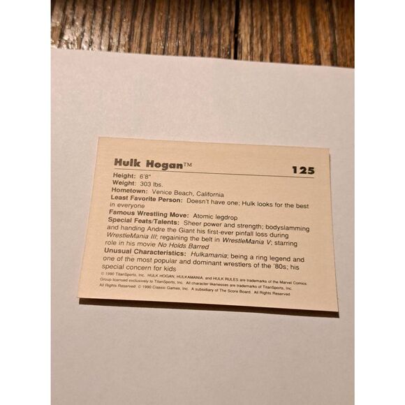 Vintage 1990 WWF Hulk Hogan Trading Card #125 Classic Titan Sports - Picture 3 of 3